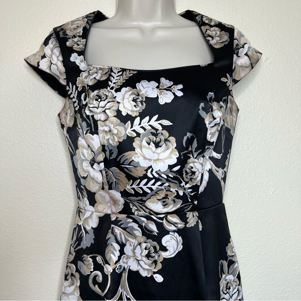 White House Black Market Floral Satin Sheath Dress Square Neck Women Size 00 - Picture 3 of 13